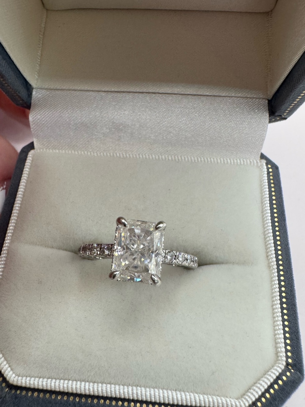 Tiyanu Gems 3.5 ct Crushed Ice Radiant Cut Moisssanite ring size 8.5